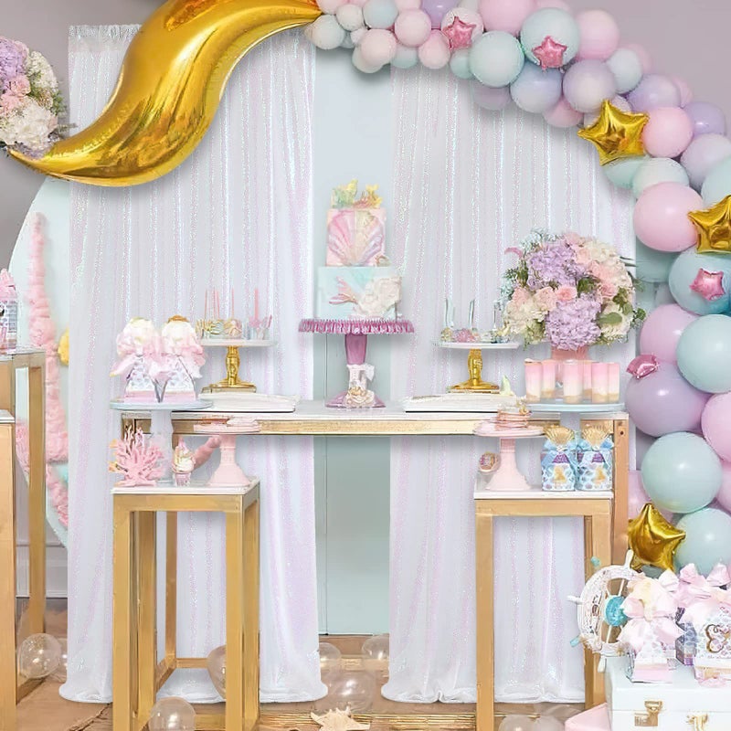 SoarDream Sequin Curtains 2 Pieces White Iridescent 2FTx8FT Sequin Backdrop Glitter Fabric Background for Christmas Party Decoration Brithday Party Wedding Decorations - Image 4